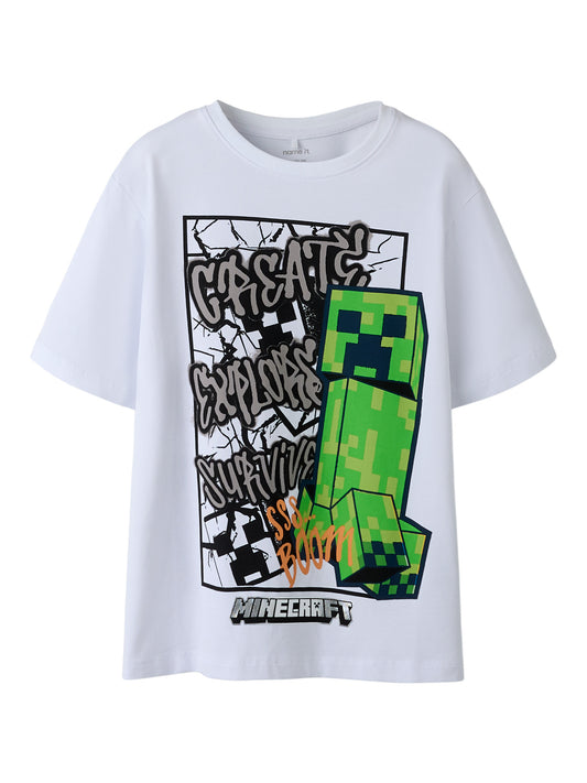 Name It Mase vit Minecraft T-shirt pojke med grön Creeper