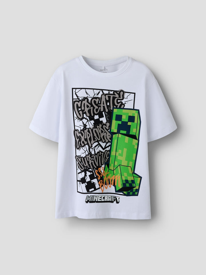 Name It Mase vit Minecraft T-shirt pojke med grön Creeper