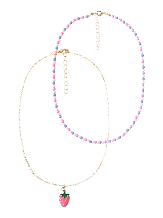 Söta halsband i 2 pack till flicka. Guld färgat halsband med jordgubbe och det andra med pärlor i blått och rosa.
NKFFILONA 2P NECKLACE
13254506