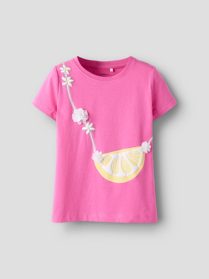 Rosa kortärmad t-shirt med citron väska till flicka. Topp med blommor och citron, ekologiska barnkläder till flicka från Name it. 
NMFFENTAZ SS TOP BOX
13254657