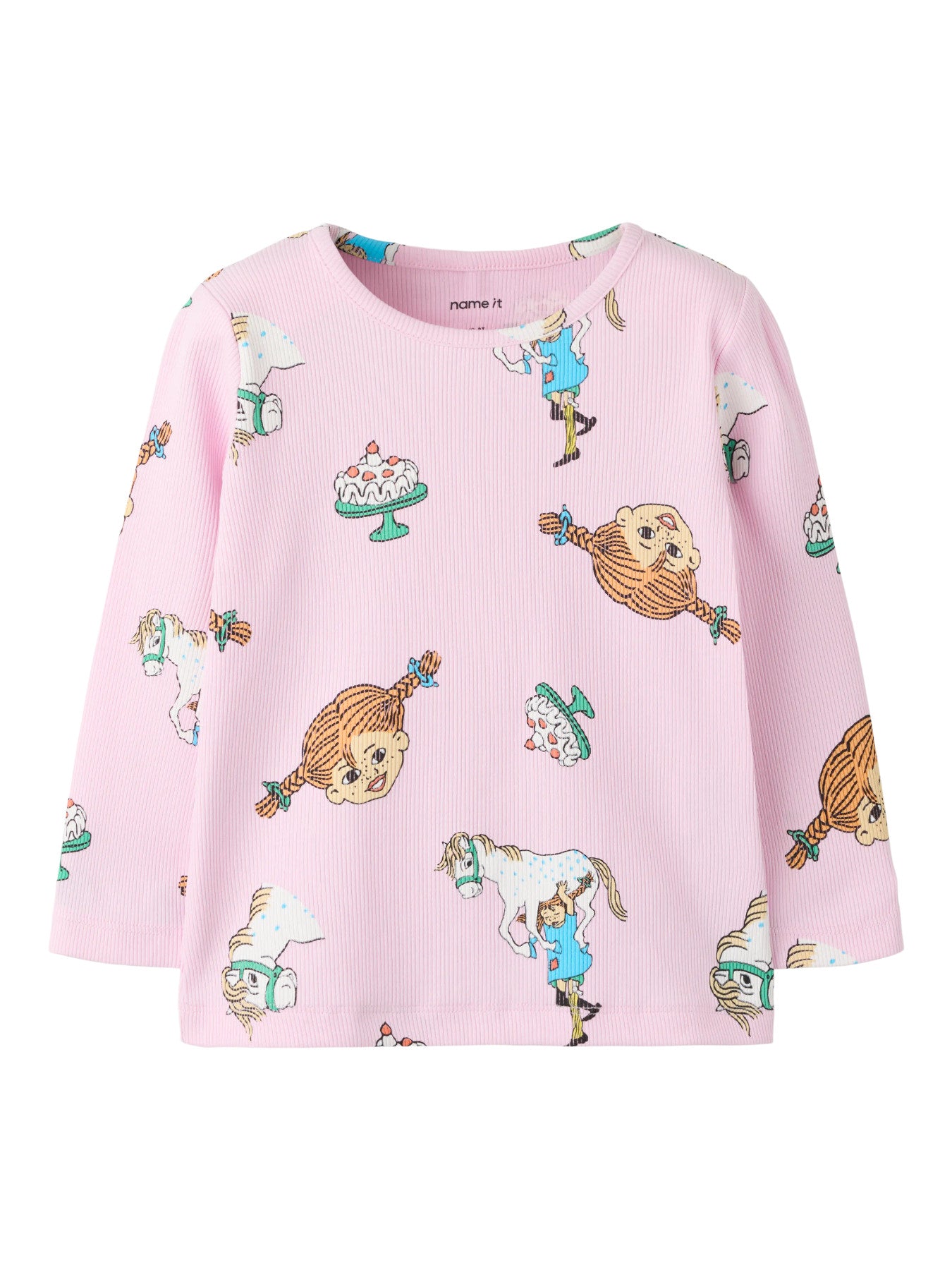 Name It rosa långärmad tröja med Pippi Långstrump-motiv för flicka.