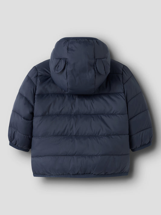 Name It Marble mörkblå pufferjacka med öron baby pojke