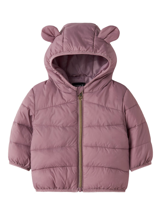 Name It Marble vadderad babyjacka Wistful Mauve rosa för flicka med huva och öron