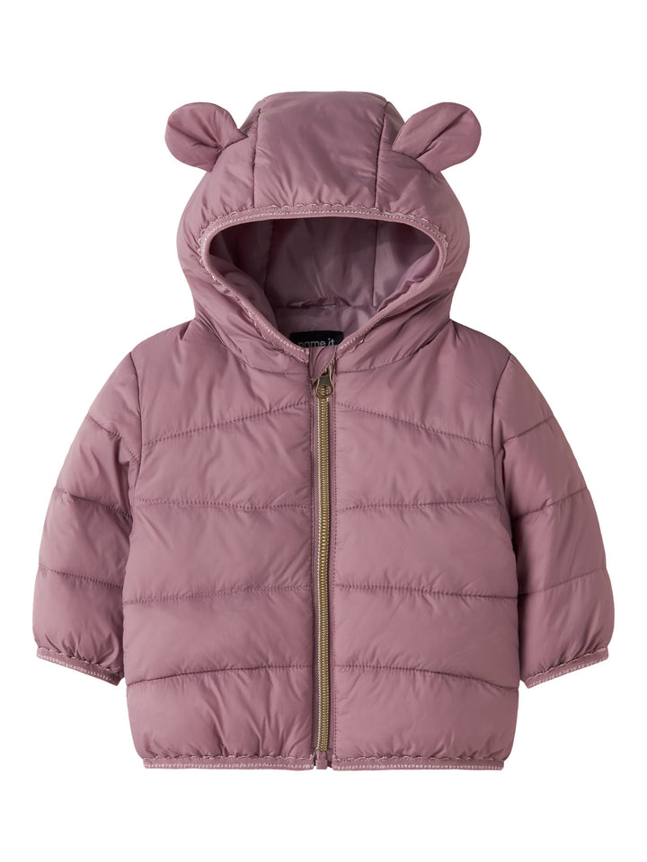 Name It Marble vadderad babyjacka Wistful Mauve rosa för flicka med huva och öron