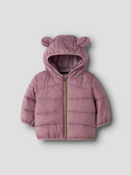 Name It Marble vadderad babyjacka Wistful Mauve rosa för flicka med huva och öron