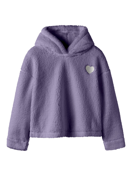 Name It Onea lila teddy hoodie flicka kids med broderat hjärta