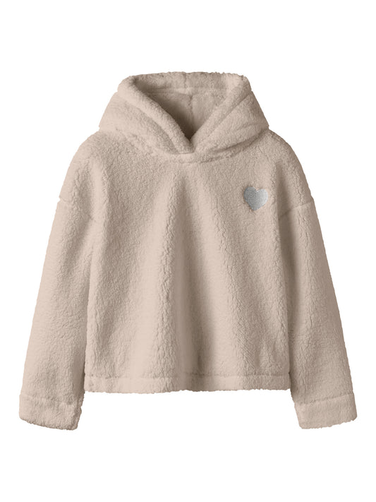 Name It Onea cremebeige teddy hoodie flicka kids med broderat hjärta