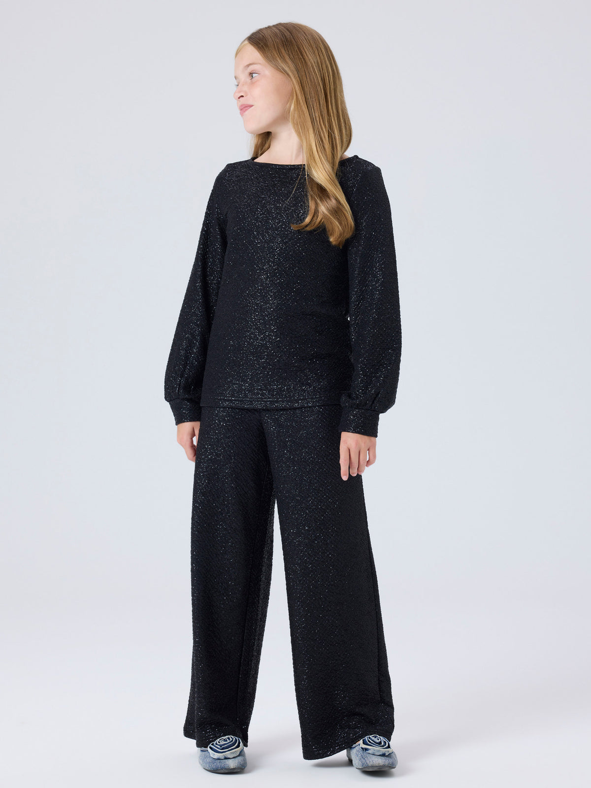 Name It Risine svart glittrig långärmad topp flicka