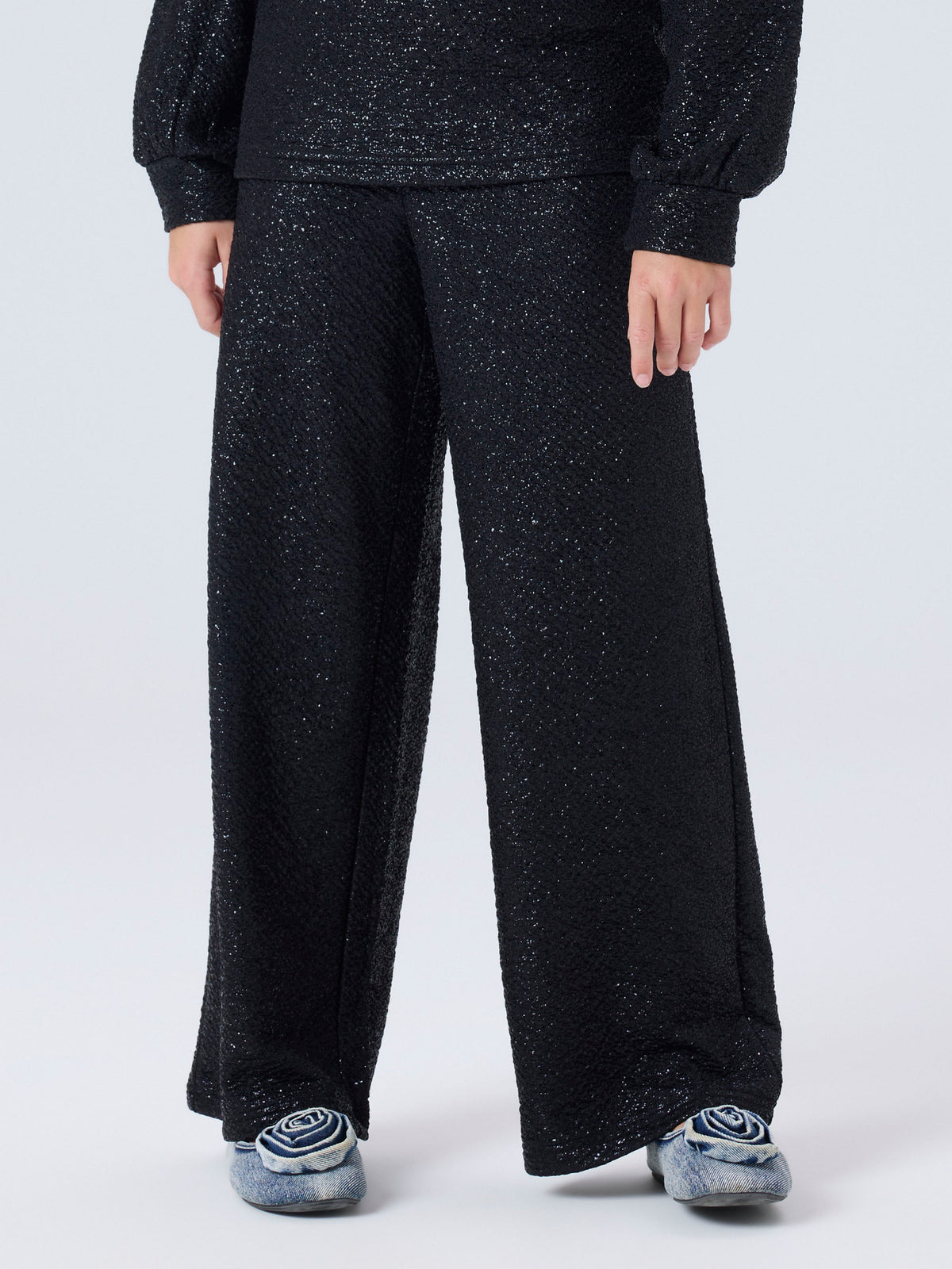 Name It Risine svarta glittriga Wide Leg byxor för flicka med vida ben