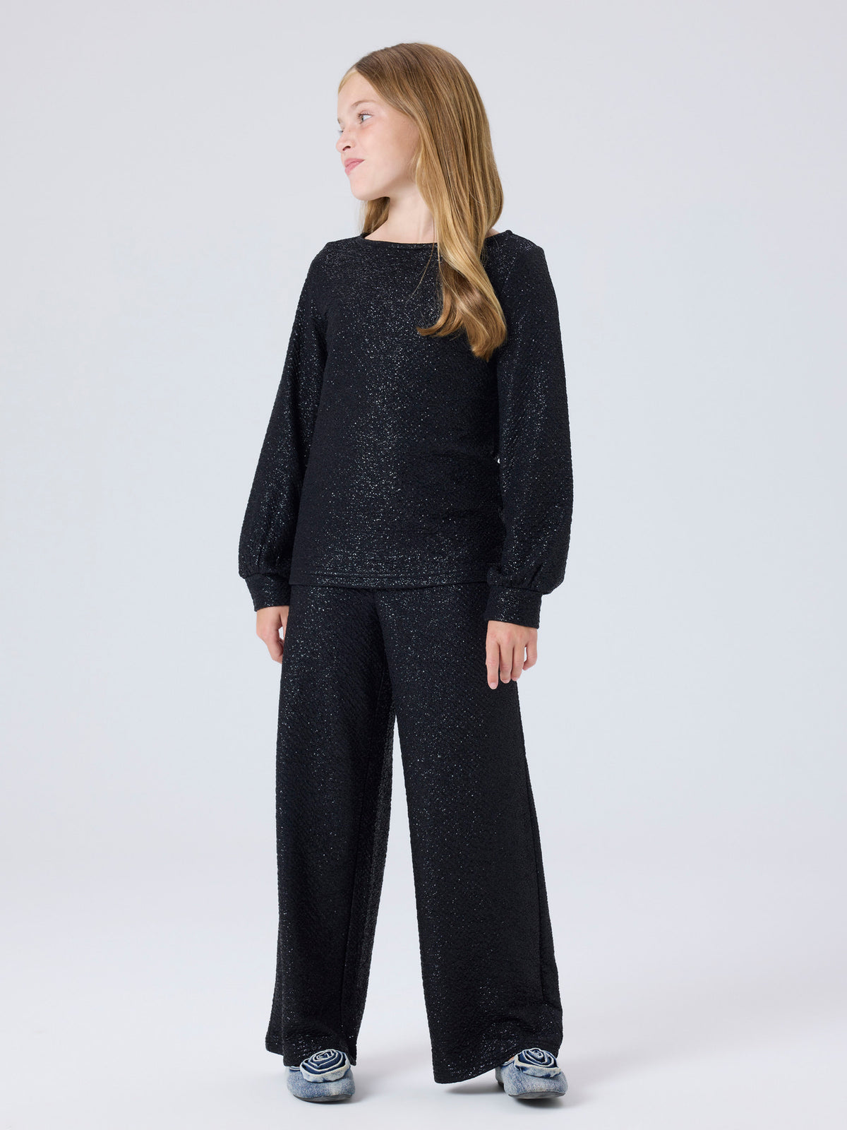Name It Risine svarta glittriga Wide Leg byxor för flicka med vida ben