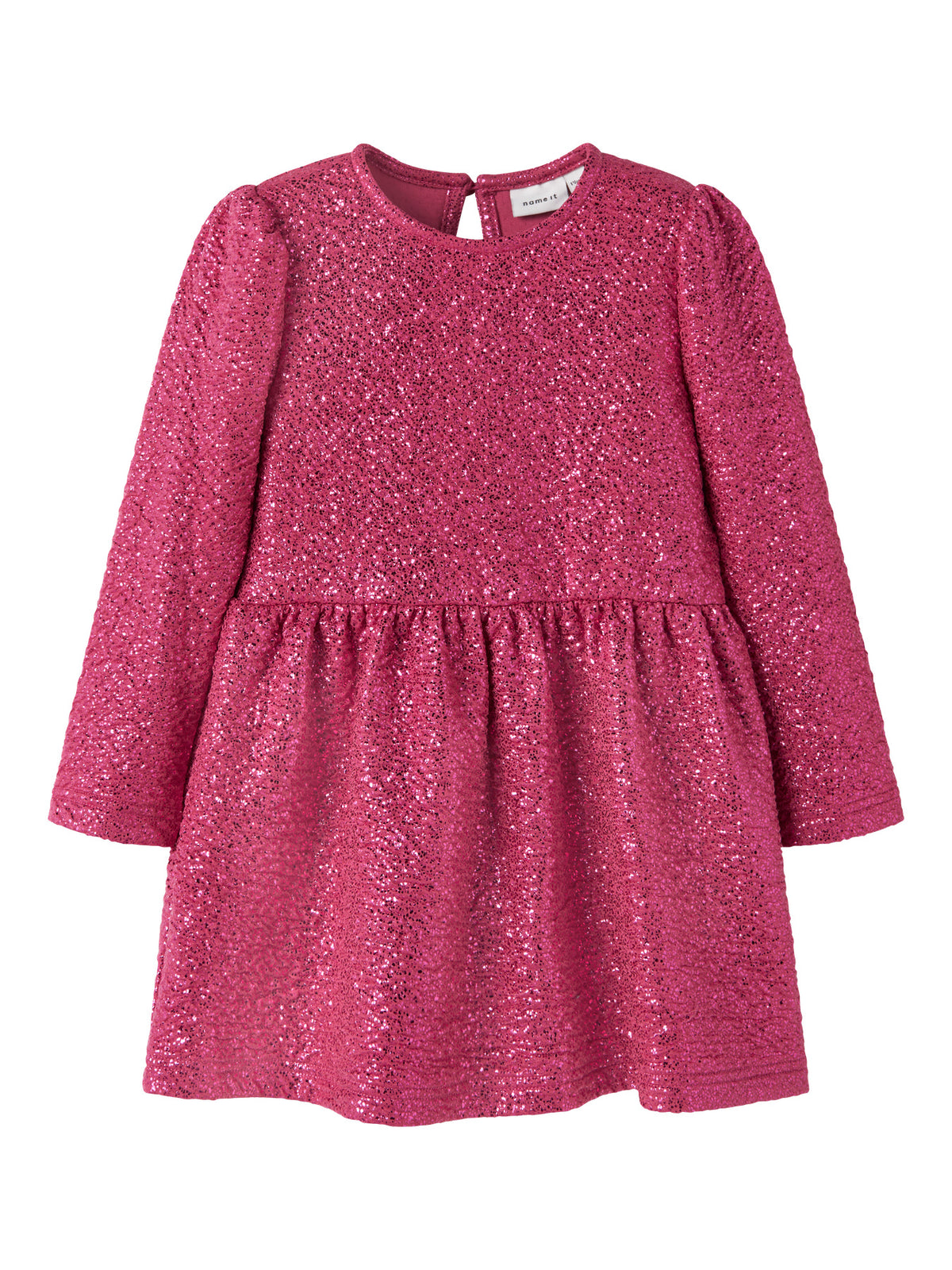Name It Risine glittrig rosa klänning med lång ärm för flicka framifrån