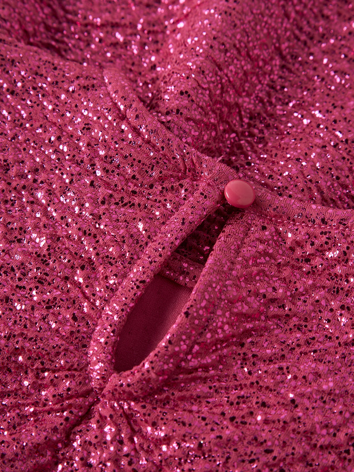Name It Risine glittrig rosa klänning med lång ärm för flicka 