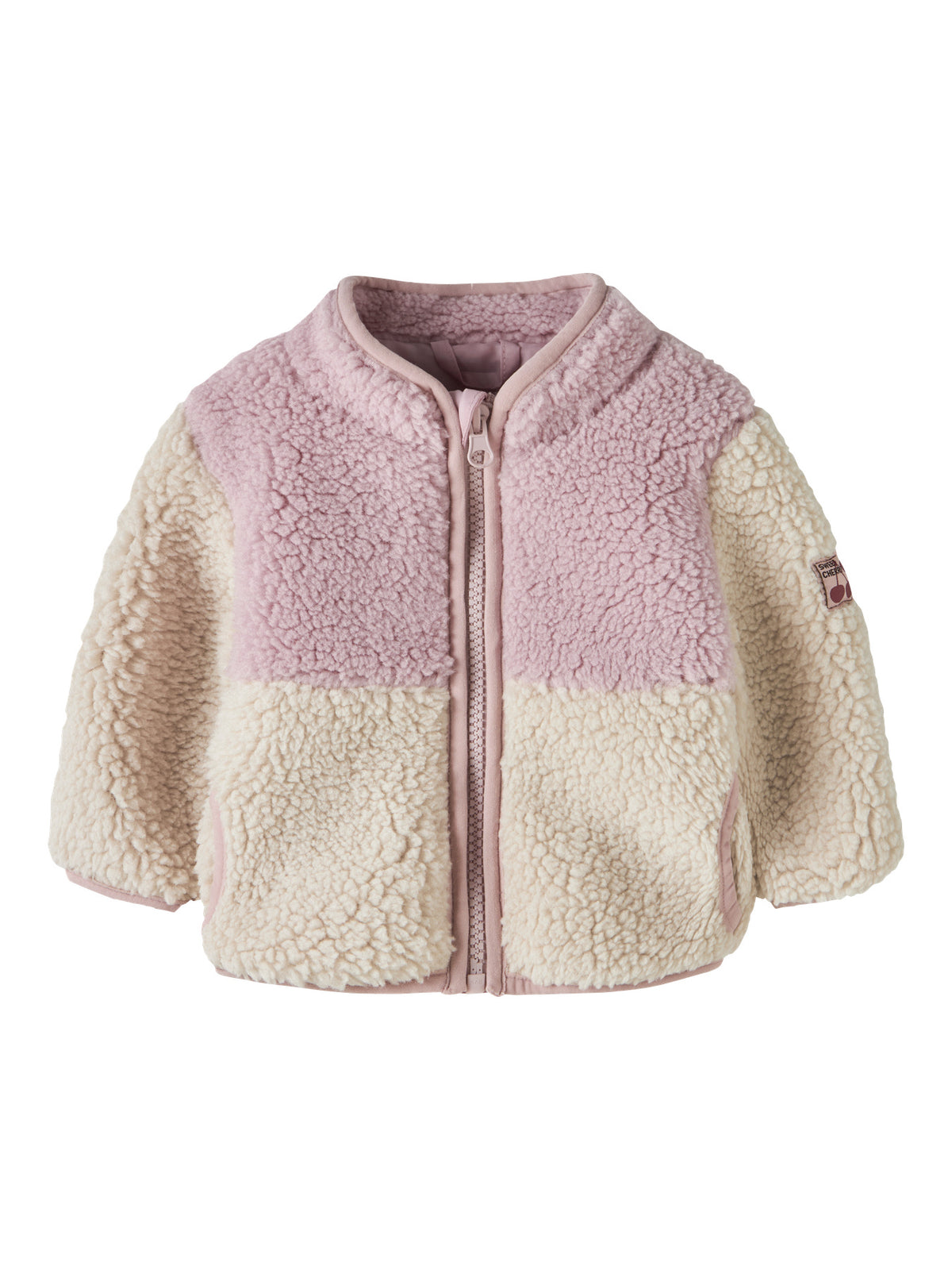 Name It Macey teddyjacka Violet Ice bakifrån – rosa creme för baby flicka