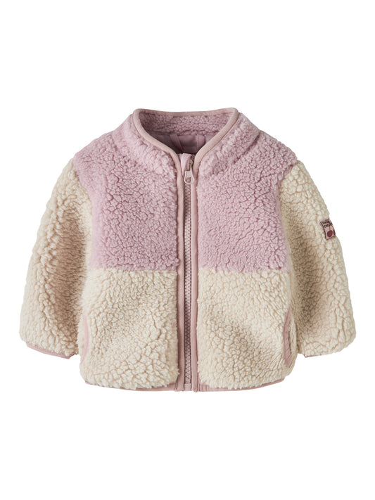 Name It Macey teddyjacka Violet Ice bakifrån – rosa creme för baby flicka