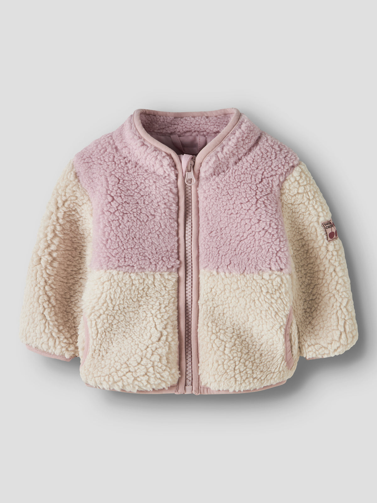 Name It Macey teddyjacka Violet Ice bakifrån – rosa creme för baby flicka