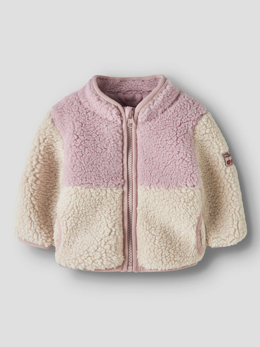 Name It Macey teddyjacka Violet Ice bakifrån – rosa creme för baby flicka