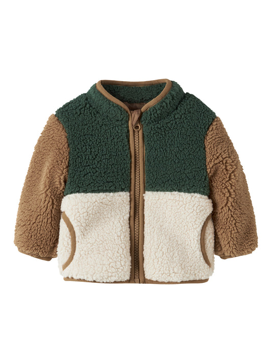 Name It Macey teddyjacka grön beige och offwhite för baby pojke