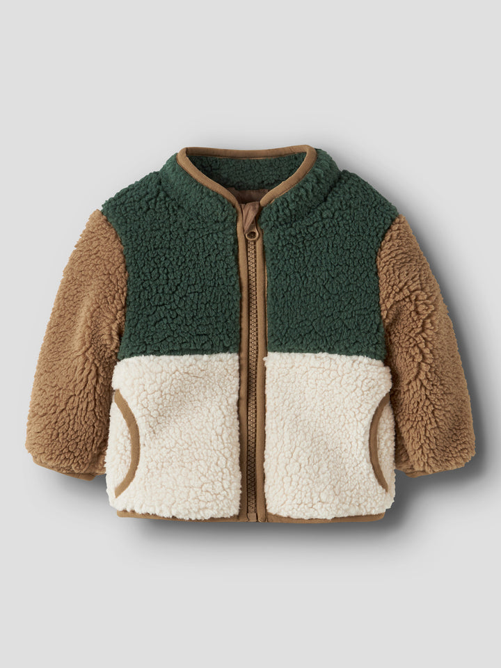 Name It Macey teddyjacka grön beige och offwhite för baby pojke