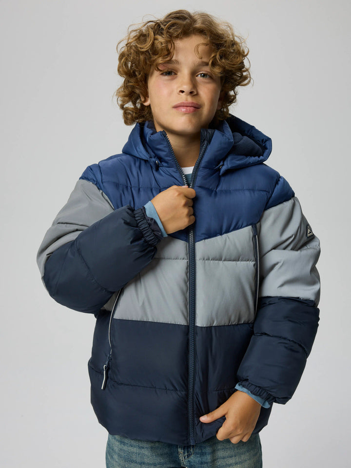 Name It Montel pufferjacka pojke kids marinblå grå med reflexdetaljer och huva