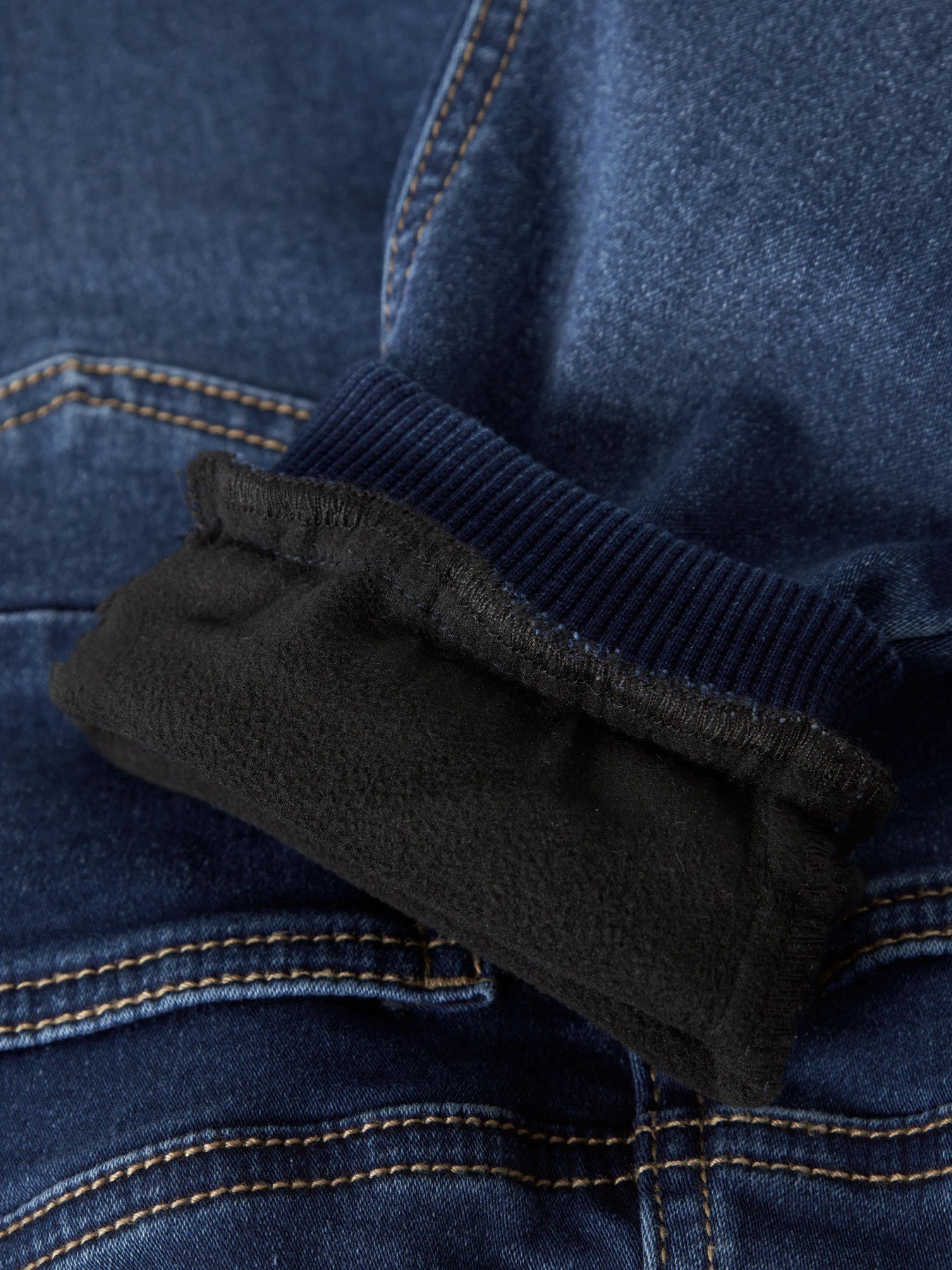 Name It Ben mörkblå fleecefodrade baggy jeans för barn unisex med resårmidja och mudd – 13257332