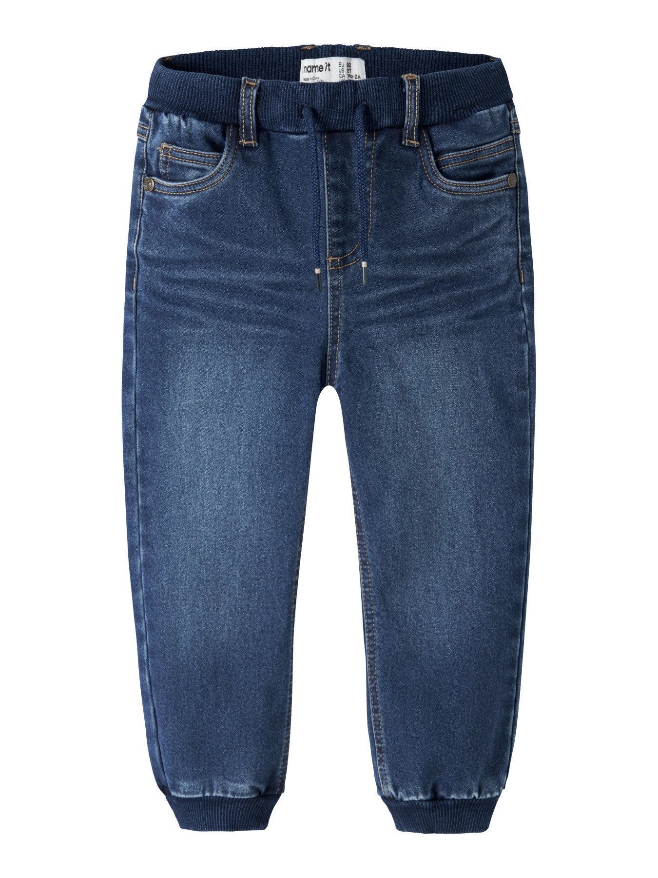 Name It Ben mörkblå fleecefodrade baggy jeans för barn unisex med resårmidja och mudd – 13257332