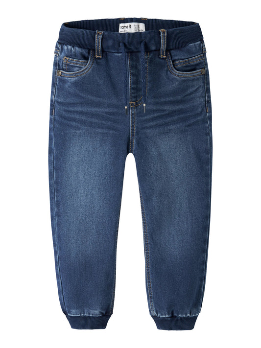 Name It Ben mörkblå fleecefodrade baggy jeans för barn unisex med resårmidja och mudd – 13257332