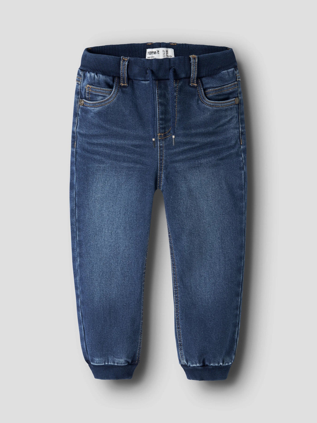 Name It Ben mörkblå fleecefodrade baggy jeans för barn unisex med resårmidja och mudd – 13257332