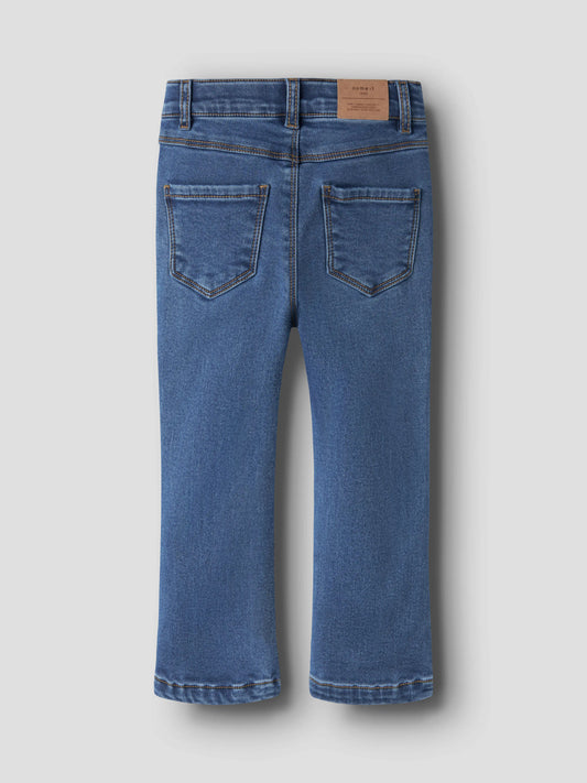 Name It Salli mellanblå fleecefodrade bootcut jeans för flicka barn med justerbar midja – 13257645