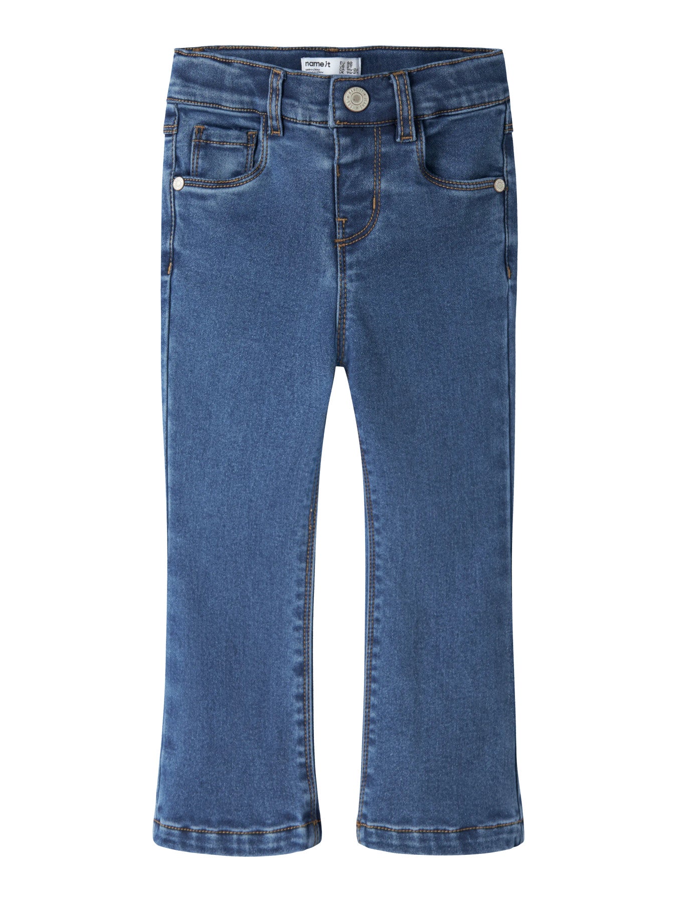 Name It Salli mellanblå fleecefodrade bootcut jeans för flicka barn med justerbar midja – 13257645