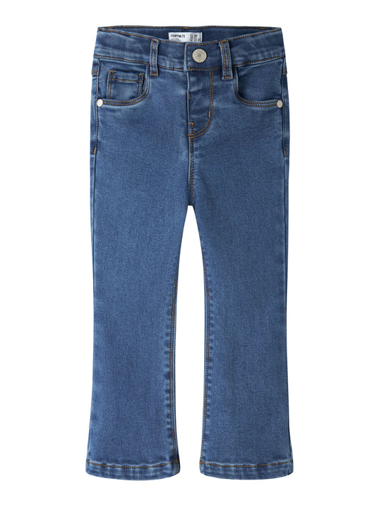 Name It Salli mellanblå fleecefodrade bootcut jeans för flicka barn med justerbar midja – 13257645