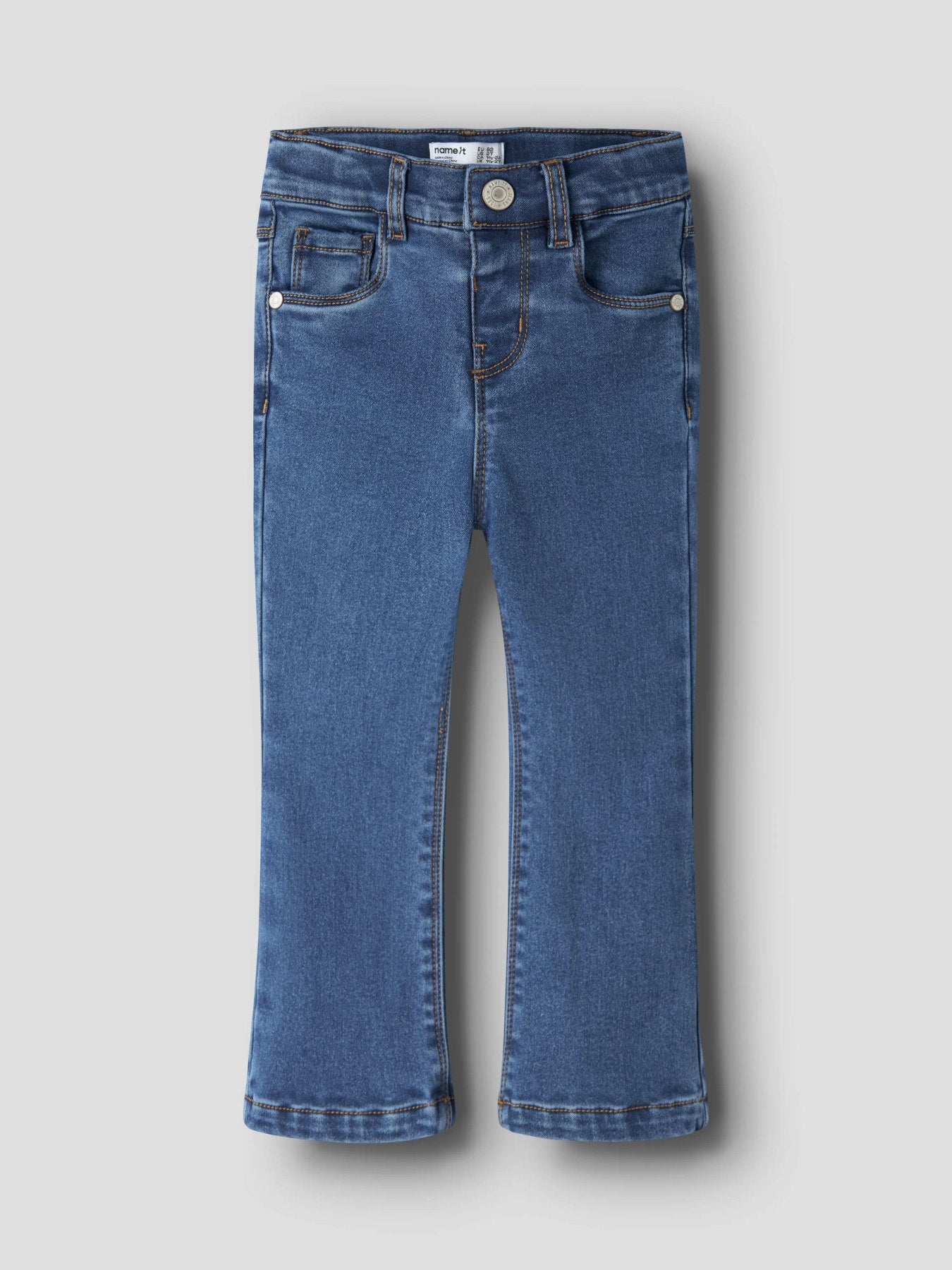 Name It Salli mellanblå fleecefodrade bootcut jeans för flicka barn med justerbar midja – 13257645