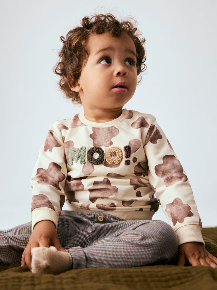 Name It Larry Sweatshirt Med Kossmönster Antique White Till Baby Pojke