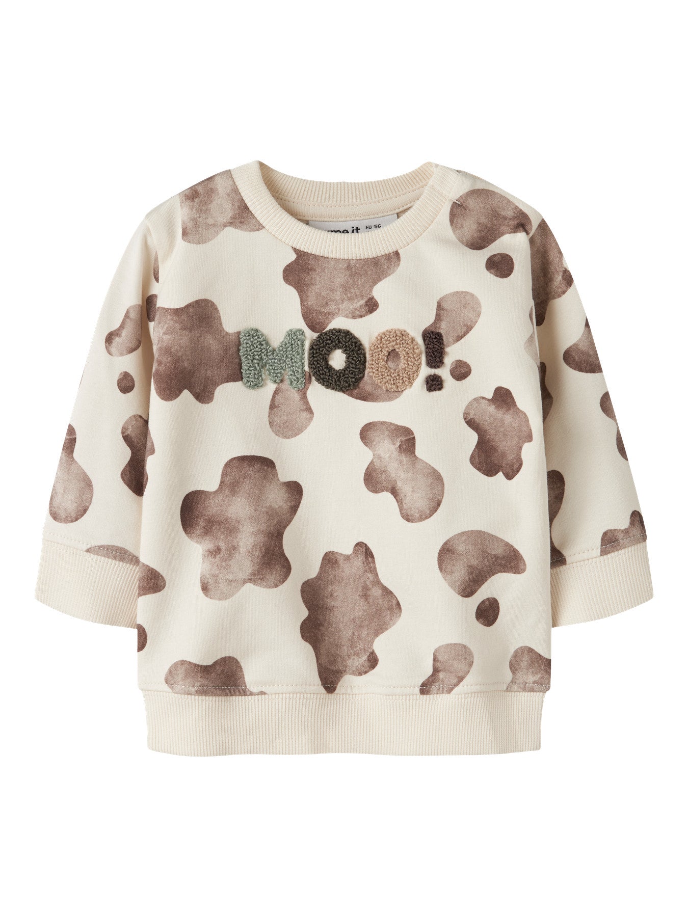 Name It Larry Sweatshirt Med Kossmönster Antique White Till Baby Pojke
