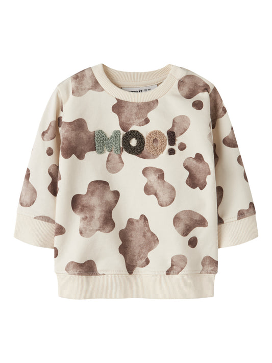 Name It Larry Sweatshirt Med Kossmönster Antique White Till Baby Pojke