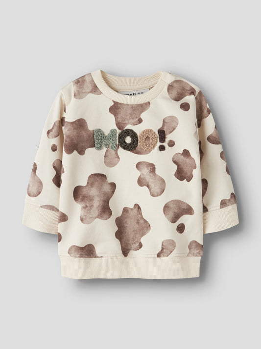 Name It Larry Sweatshirt Med Kossmönster Antique White Till Baby Pojke
