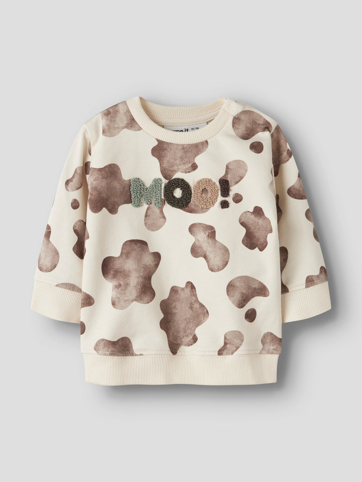 Name It Larry Sweatshirt Med Kossmönster Antique White Till Baby Pojke