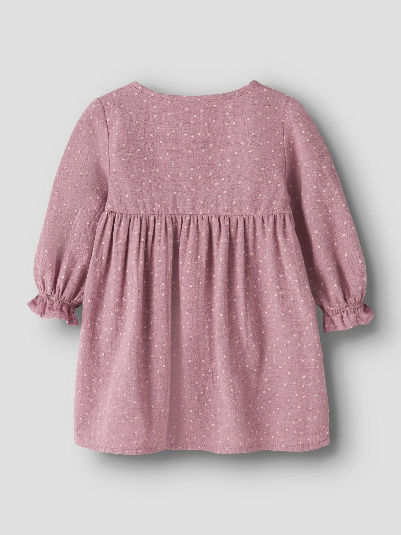 Name It Lalou klänning för babyflicka med prickigt mönster, träknappar och volangärmar