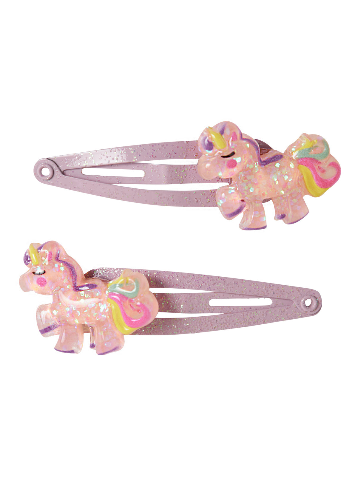 name it hårspännen 2-pack för flicka med glittrig enhörning på 
klickspännen.