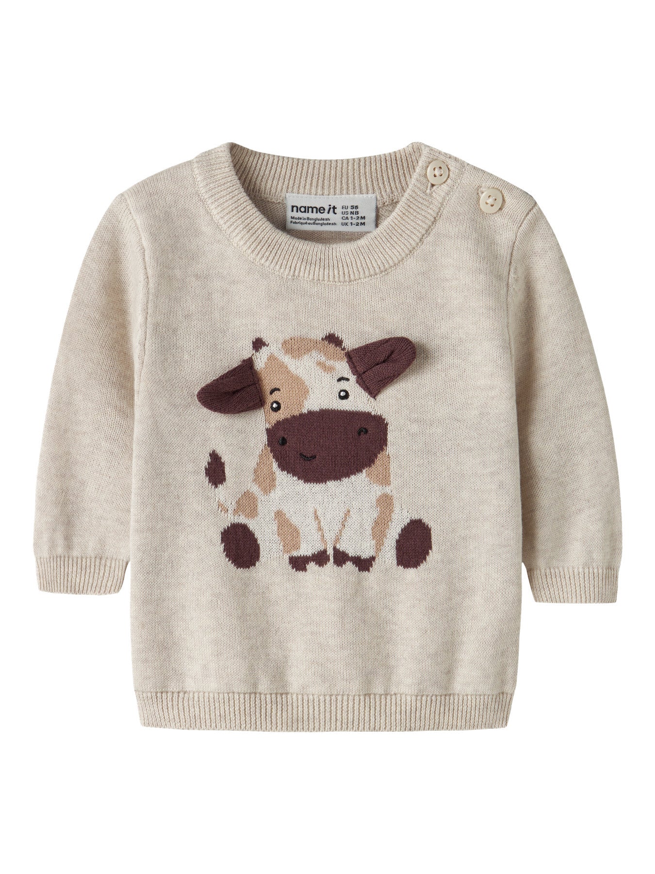 Name It Ligan Stickad Tröja Med Ko Peyote Melange Baby Till Pojke Och Flicka