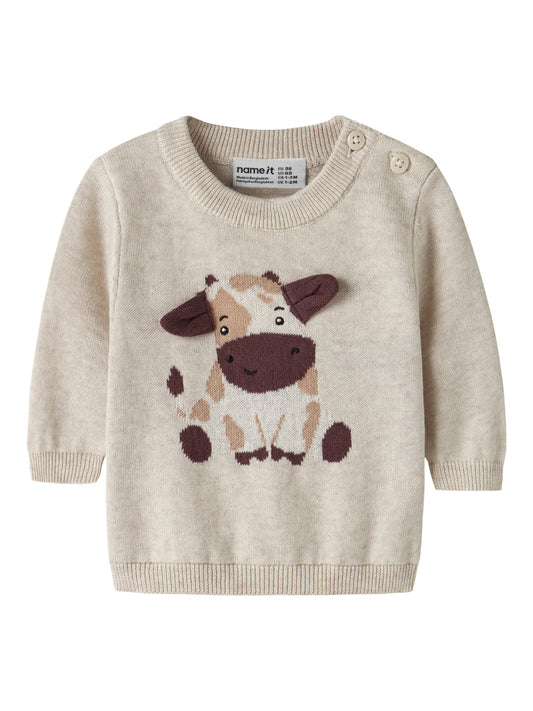 Name It Ligan Stickad Tröja Med Ko Peyote Melange Baby Till Pojke Och Flicka
