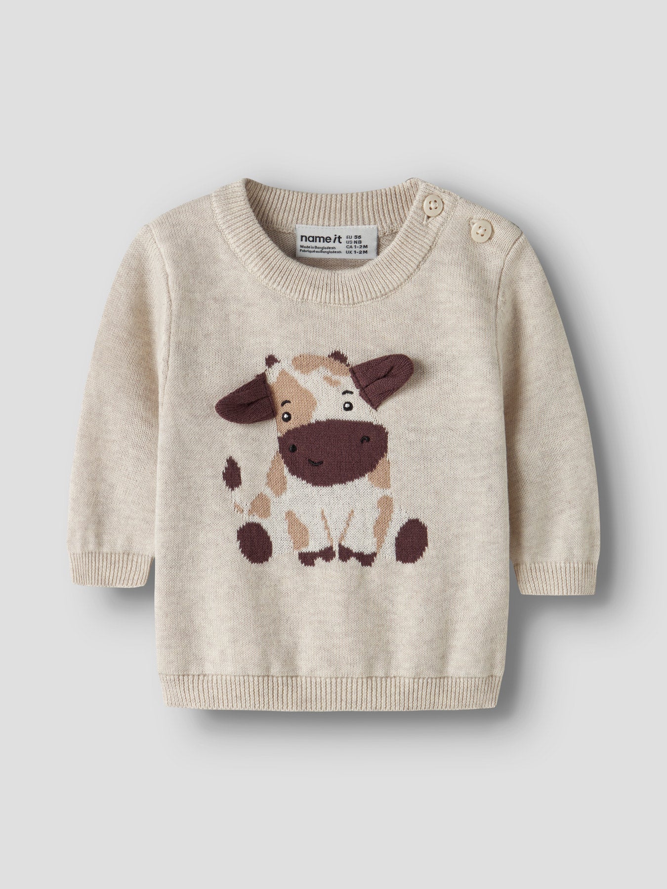 Name It Ligan Stickad Tröja Med Ko Peyote Melange Baby Till Pojke Och Flicka