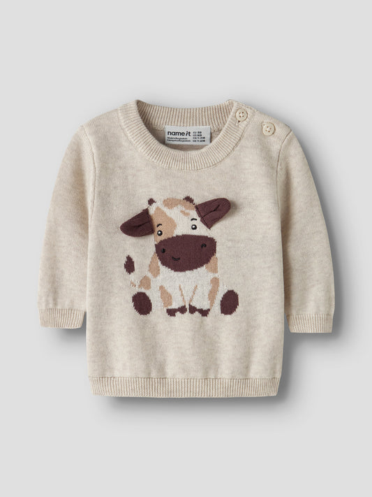 Name It Ligan Stickad Tröja Med Ko Peyote Melange Baby Till Pojke Och Flicka