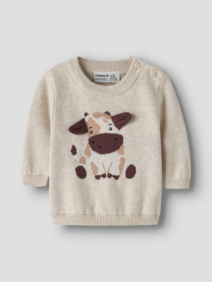 Name It Ligan Stickad Tröja Med Ko Peyote Melange Baby Till Pojke Och Flicka