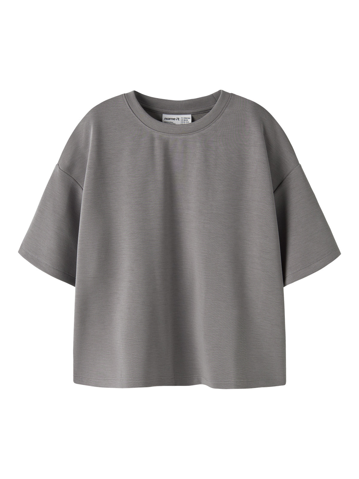 Ljusgrå kortärmad sweatshirt-topp från name it i mjuk scuba-kvalitet med rund hals och avslappnad passform.