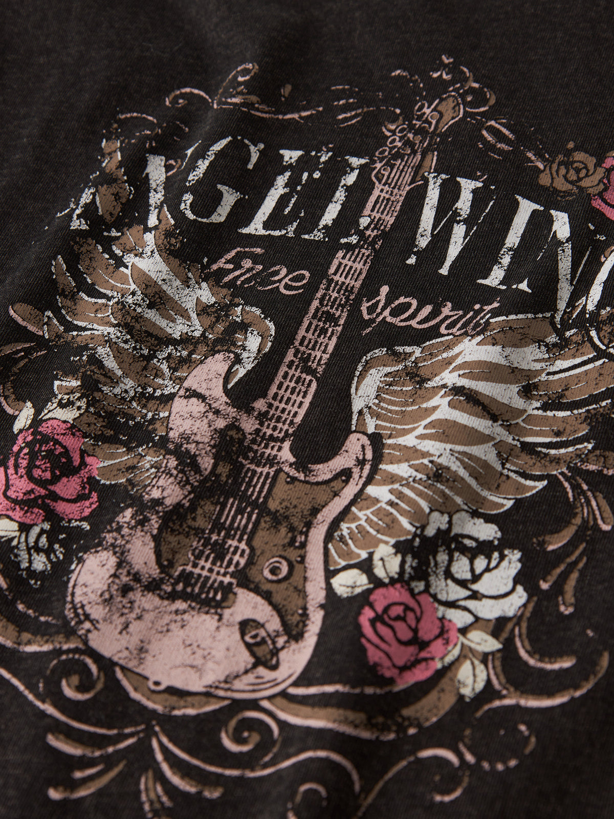 Name It svart t-shirt med rockmotiv och gitarr för flicka i ekologisk bomull