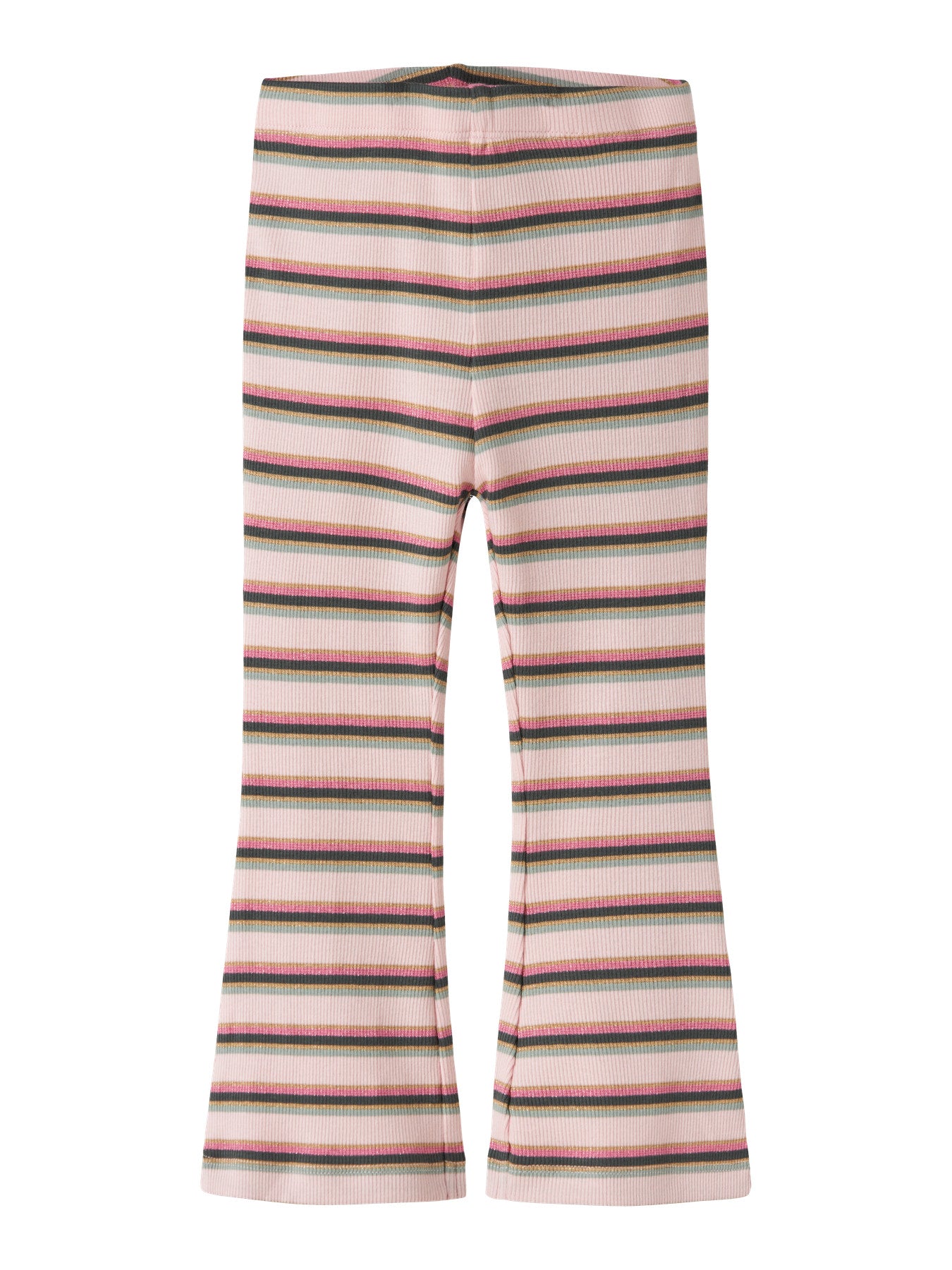 Name It Laverne randiga ribbade flared leggings för flicka i färgen Lotus med glitterdetaljer