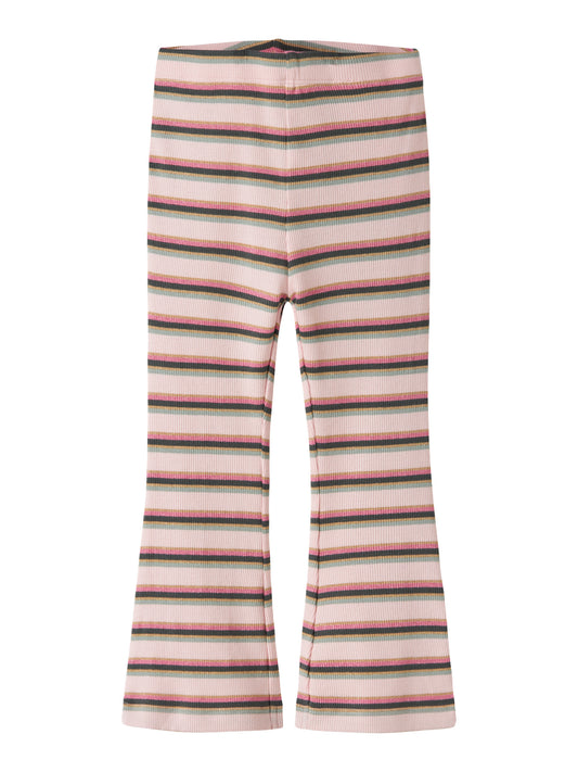 Name It Laverne randiga ribbade flared leggings för flicka i färgen Lotus med glitterdetaljer