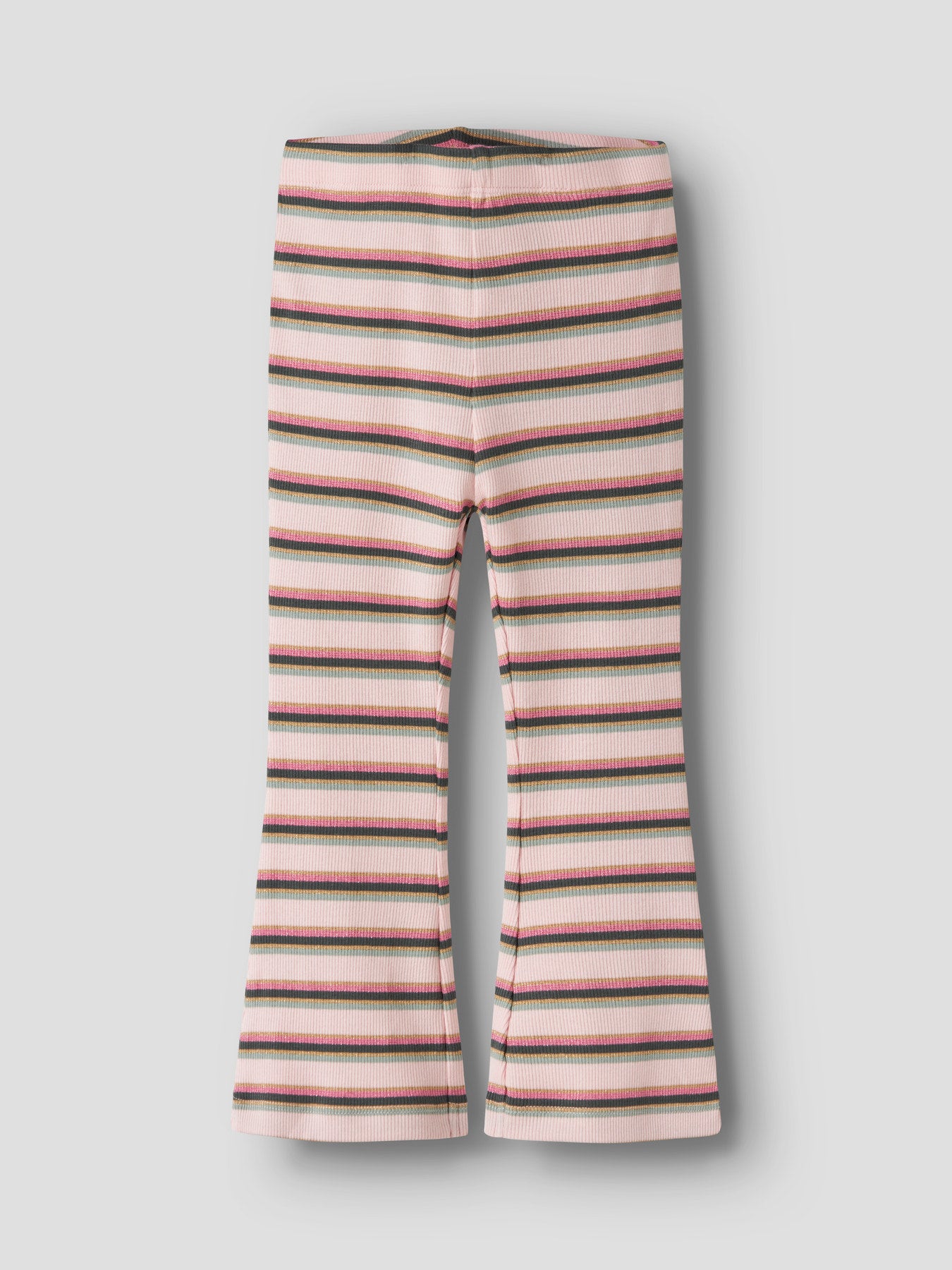 Name It Laverne randiga ribbade flared leggings för flicka i färgen Lotus med glitterdetaljer