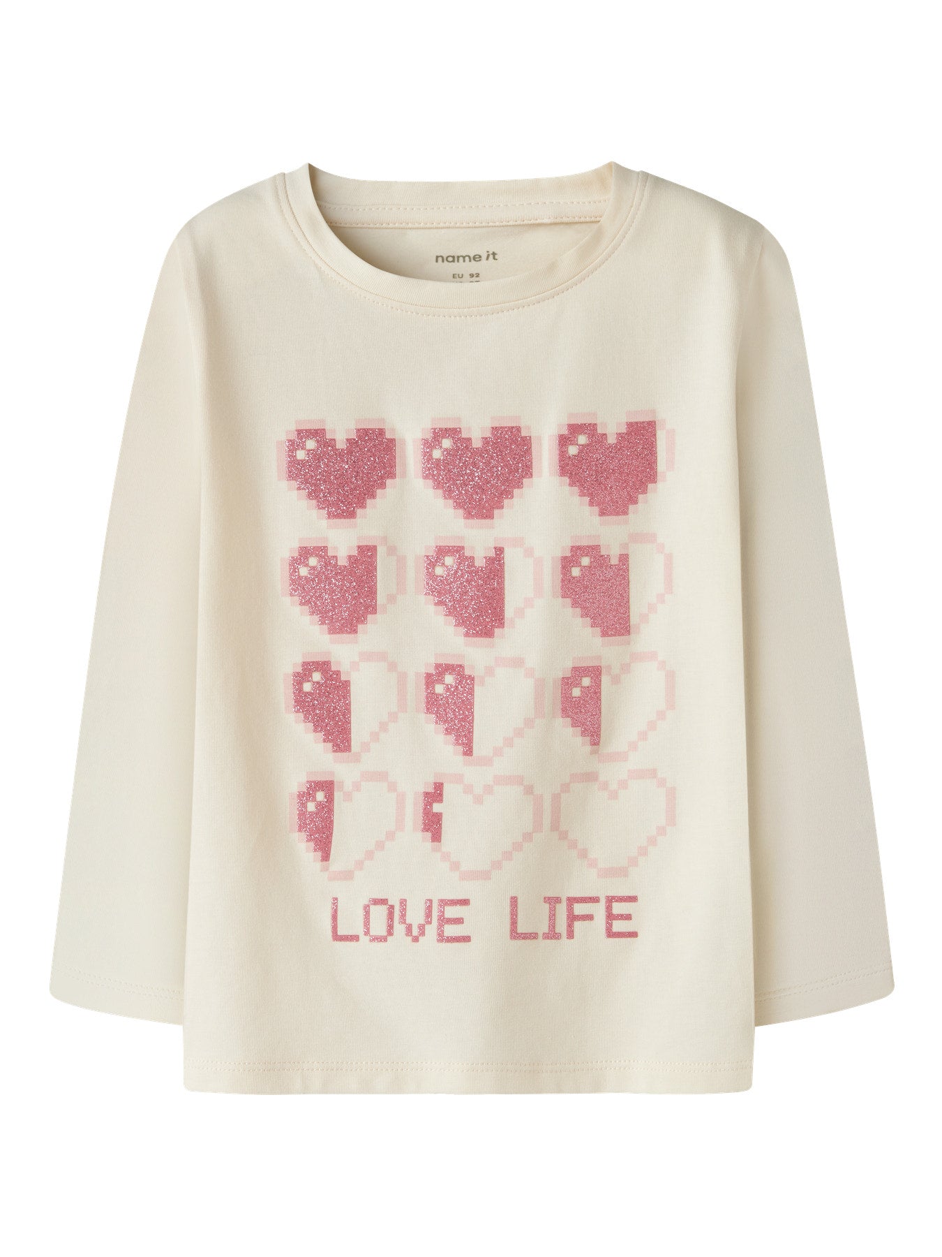 Name It Laraine långärmad tröja för flicka med rosa glittrigt hjärtmotiv i Antique White