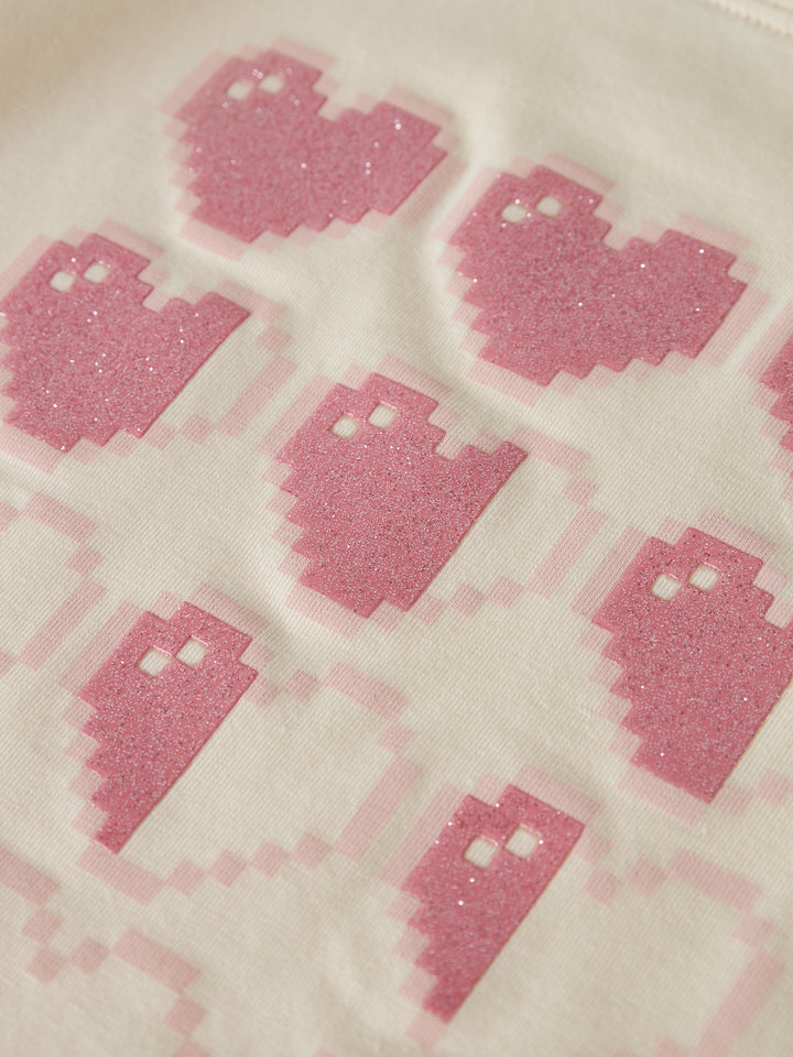 Name It Laraine långärmad tröja för flicka med rosa glittrigt hjärtmotiv i Antique White